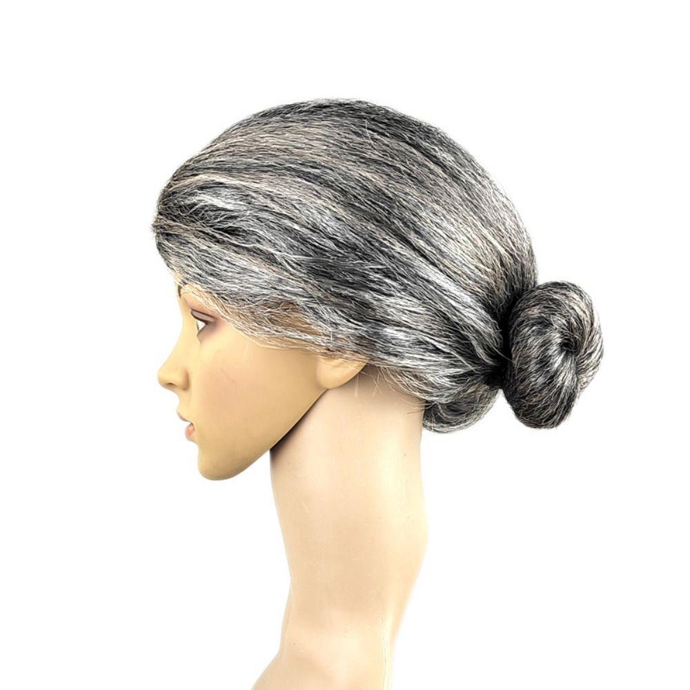 Grey Grandma Costume Wig Natural Dress Up Show Wig Old Woman Cosplay Wig  Halloween Masquerade
