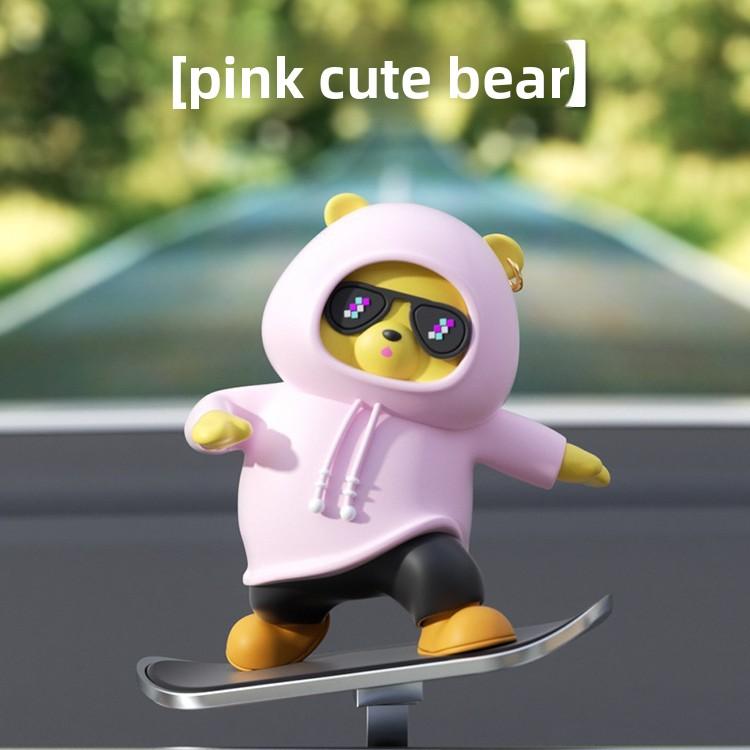 Car Skateboard Bear Sliding Car Cartoon Dynamic Bear Central Control Screen Instrument Panel Little Bear Car Decoration Ornament