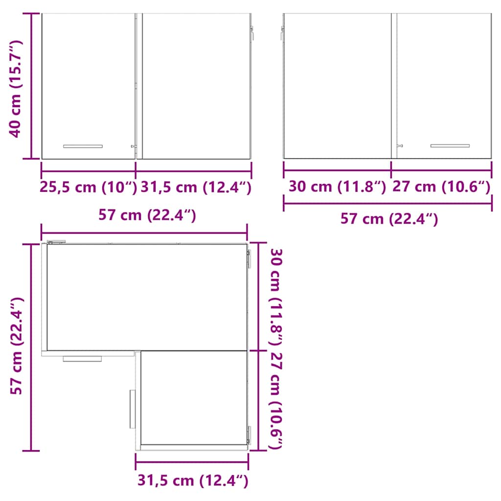 Wall Mounted Corner Cabinet with Storage White 57 X 57 X 40 Cm Particleboard