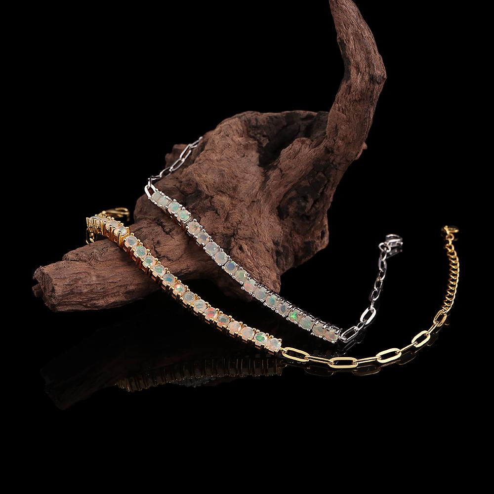 925 Sterling Silver Women's simple Bracelet Natural opal round 3.00mm October Birthstones Light Luxury Jewelry for Festival gifts