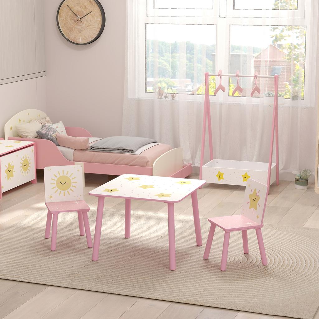 Children's Room Furniture Set with Table and 2 Chairs for Children Ages 3-8 with Star Pattern, Pink