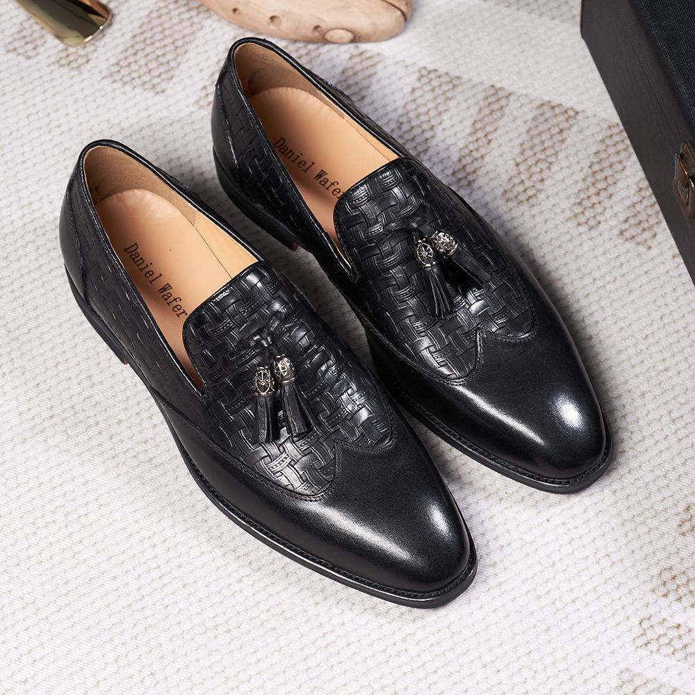 Loafer Leather Shoes Cowhide Men'S Fringed Retro One-Pedal Business Casual Leather Shoes Men'S Handmade Wedding Banquet Shoes