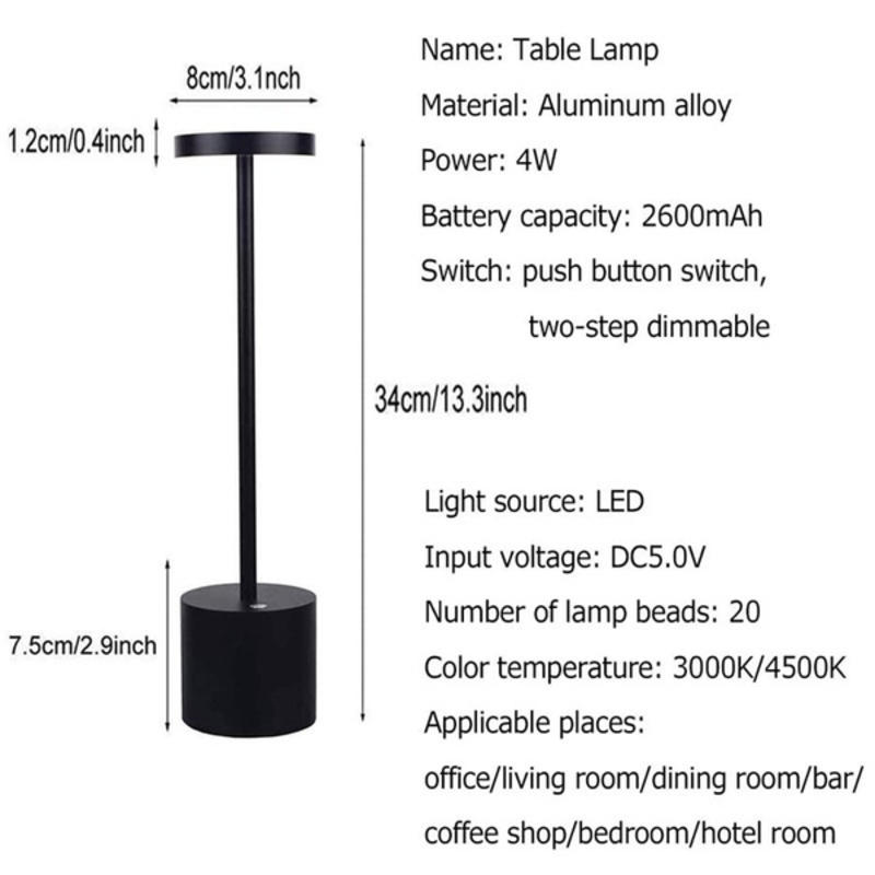 Wireless LED Table Lamp, Portable Rechargeable Energy-Saving USB Desk Lamp,