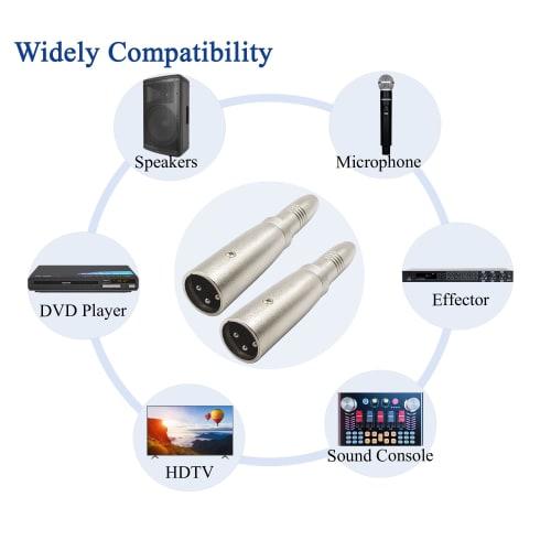 Voluty Tek XLR To 1/4" 3-Pin XLR Male Adapter To 6.35mm Female Adapter Compatible with Microphones, Stereos, and Mixers (2pcs)