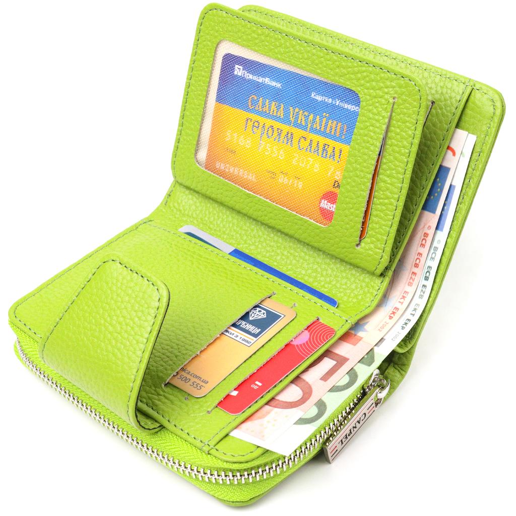 Vertical Bright Women's Purse with a Coin Holder with a Zipper Made of Genuine Leather Flotar CANPELLINI Wallet 21603 Light Green