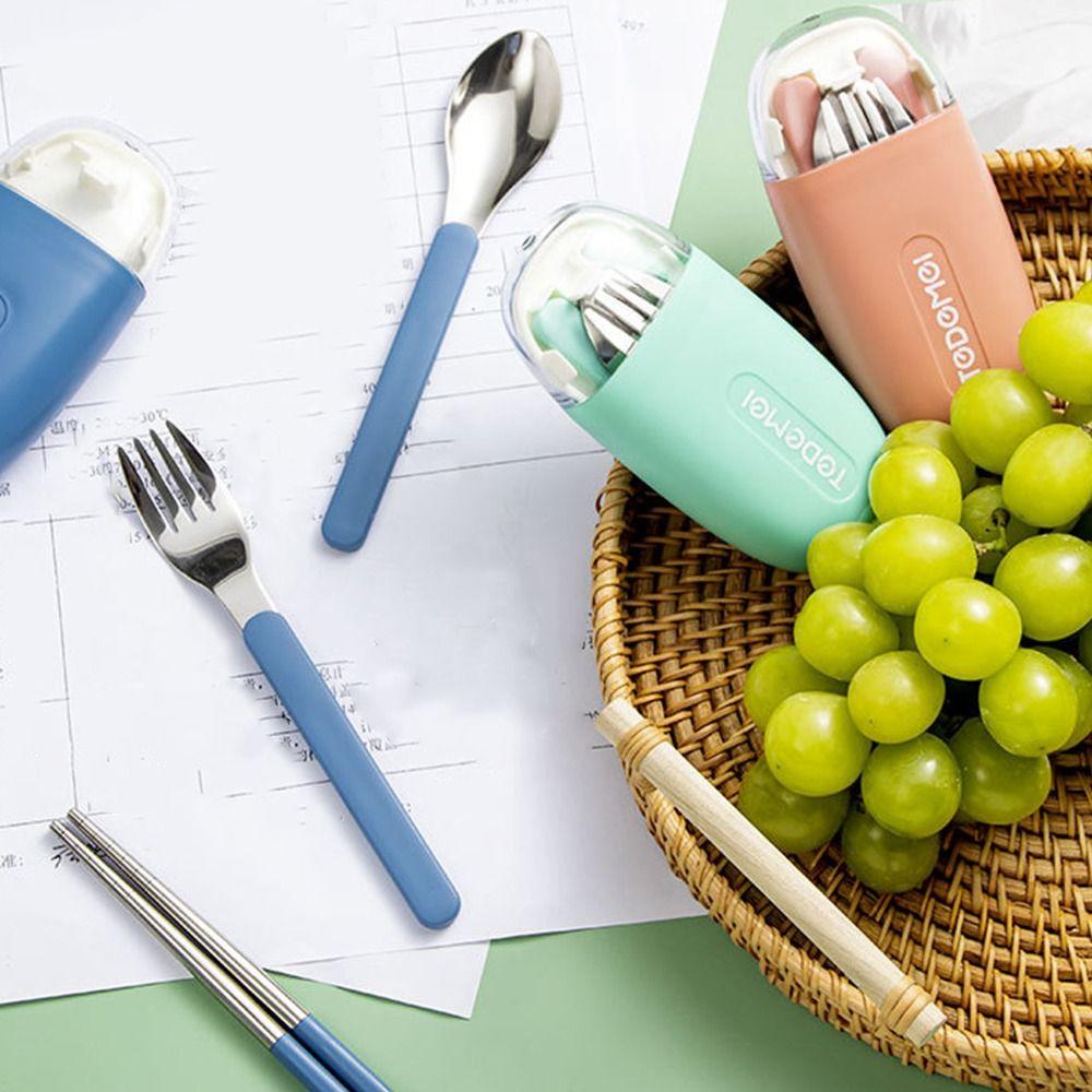 3Pcs/Set Stainless Steel Chopstick Fork Spoon Set Student Eating Tableware  For Outdoor Travel