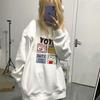 Women's Japanese INS-Style Round Neck Sweatshirt, Merade Color, College Style, Autumn/Winter, Plus Velvet, Warm, Loose Long Sleeve Top
