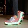 Kid's Roller Skates Removable Flat Charging LED Four Wheels Glowing Sports Shoes Pink Women's Glowing Sneakers
