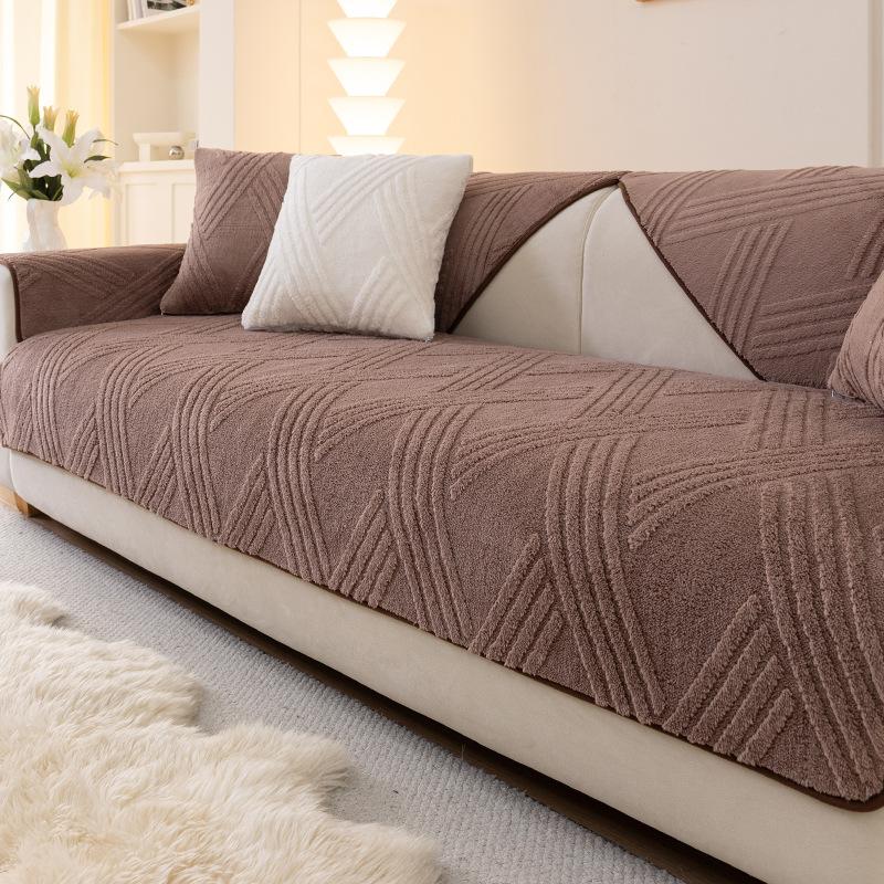Nordic Style Thickened Sofa Cover Fabric New Fixed Anti Slip Warm Sofa Cushion Cover Straight Row for Autumn and Winter Seasons