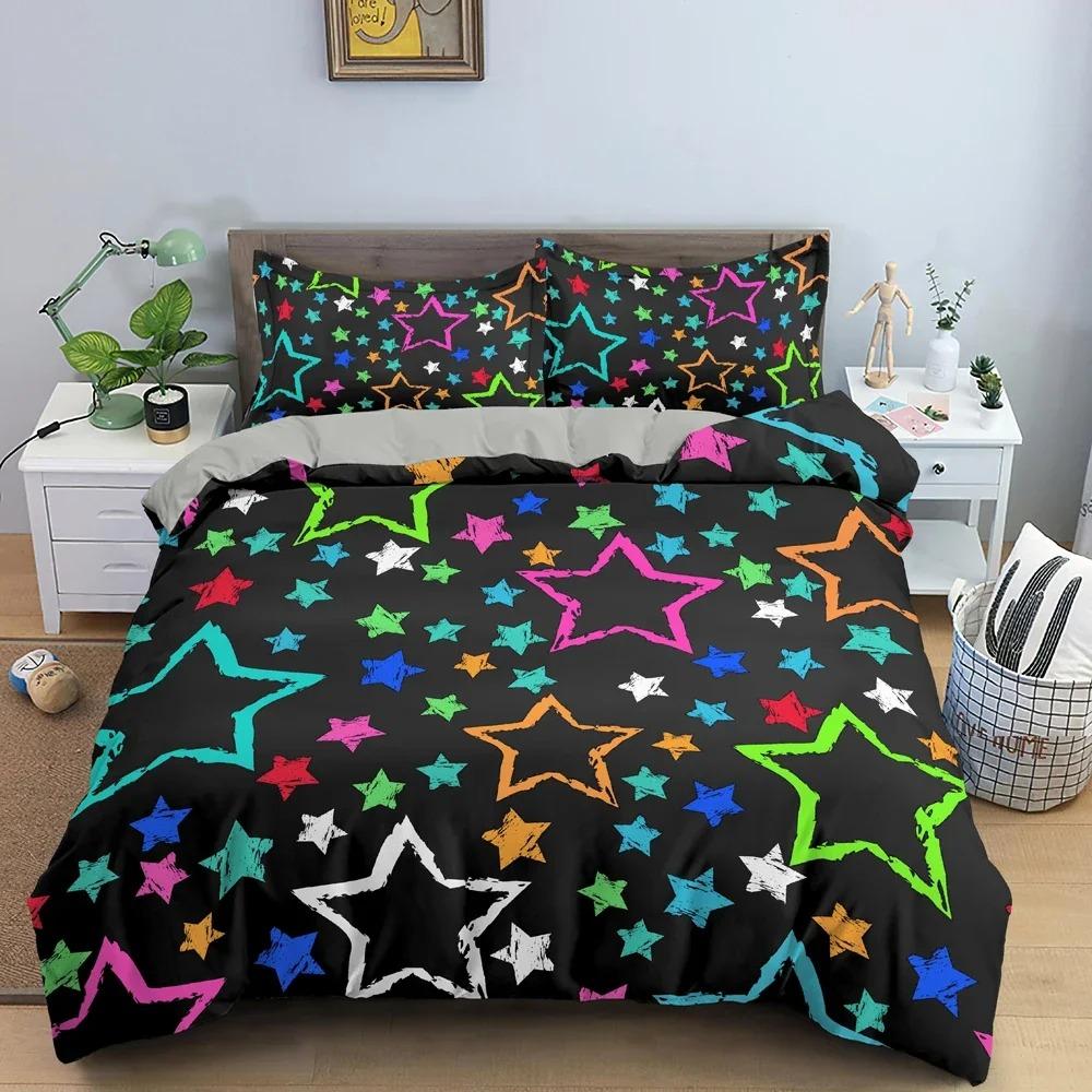 New Fashion Star Pattern Duvet Cover Colorful Stars Print Quilt Covers For Bedroom Single Twin Queen King Bedding Set Home Decor
