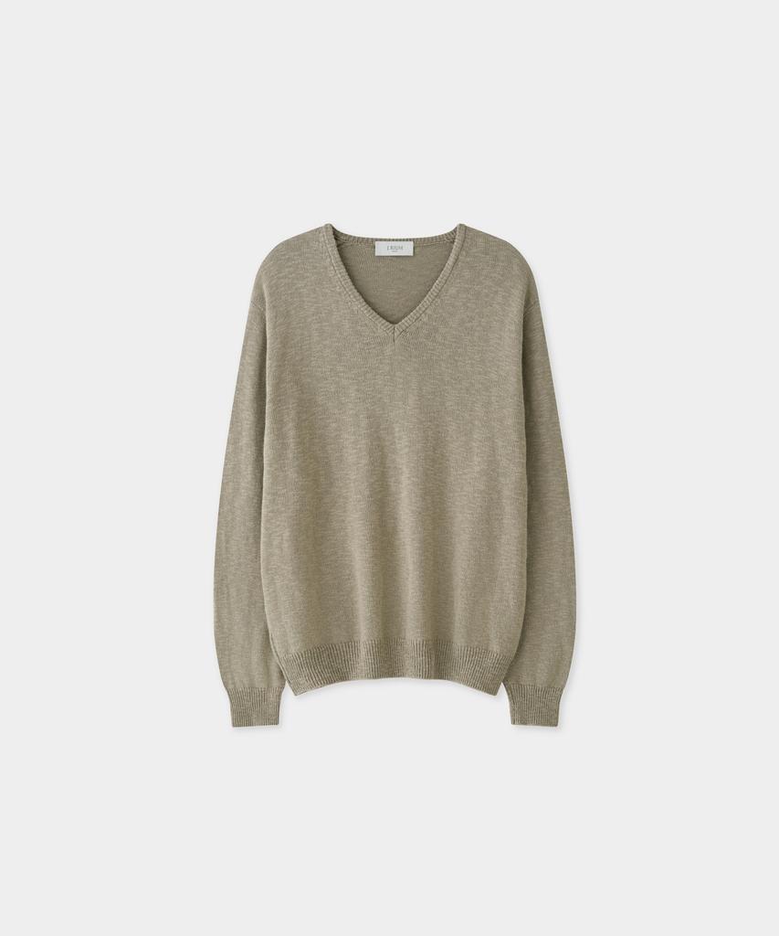 Jeilium Breeze Summer Slub V-Neck Knit Khaki