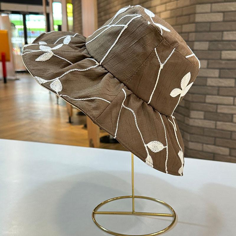 Korean Leaf Pattern Fisherman Hat For Women With Foldable Wide Brim Retro Style Adjustable Size Sun Protection