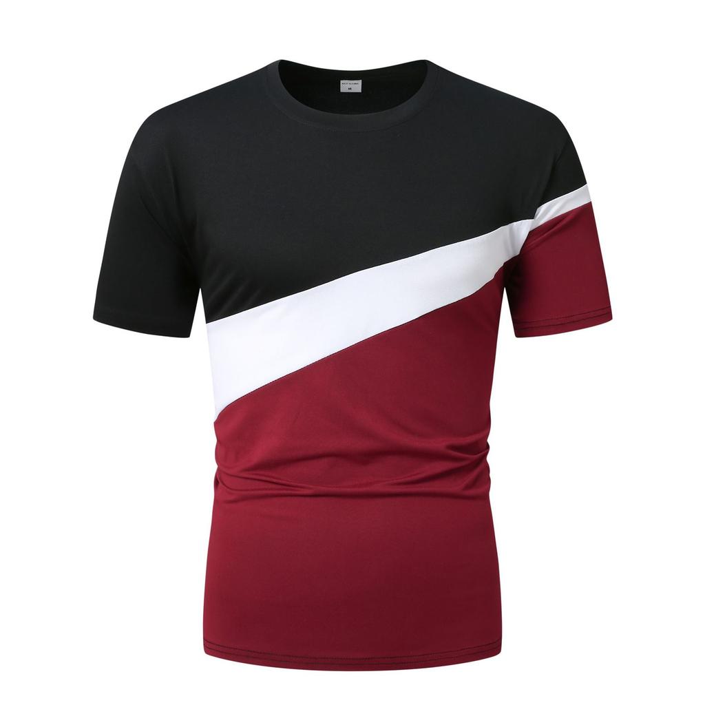 Summer Round Neck 3D Color Blocking Print Top Fashionable Casual Short Sleeved Men's T-shirts
