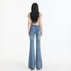 Spring Summer Double Button Waistband Micro Flare Elegant Stretch Casual Denim Pants For Women Casual Pants Oversize Denim Trousers