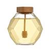 Boccetta di Vetro Esagonale Vuota per Miele con Bastoncino Mescolatore in Legno per Miele, Barattolo Trasparente Sigillante per Marmellata, Conservazione Cucina Casa 250G/500G/1000G