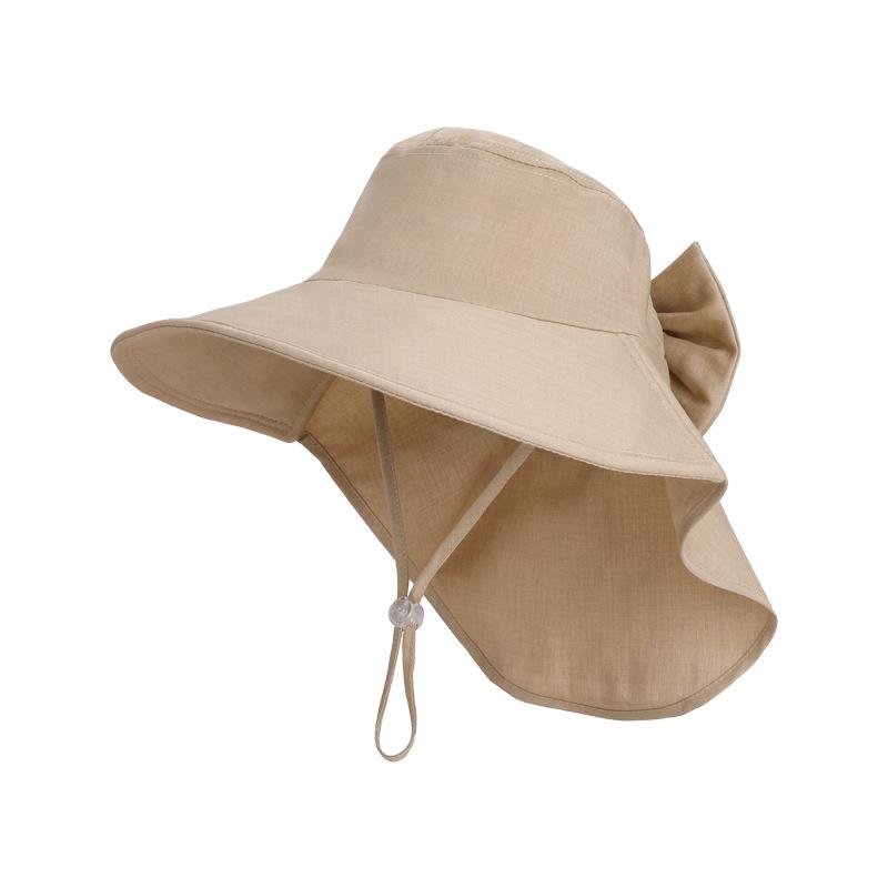 Spring and summer big eaves shawl neck protector bucket hat fashion hat women's outdoor sun hat with ponytail hole