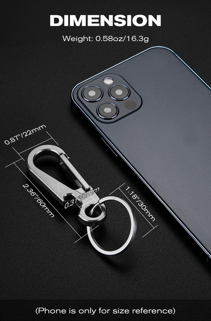 KEEPO LINK Titanium Carabiner Keychain Clip with Bottle Opener, Small Carabiner Clip, EDC Keychain Holder, Unisex, OLM02 (Gunmetal Gray)