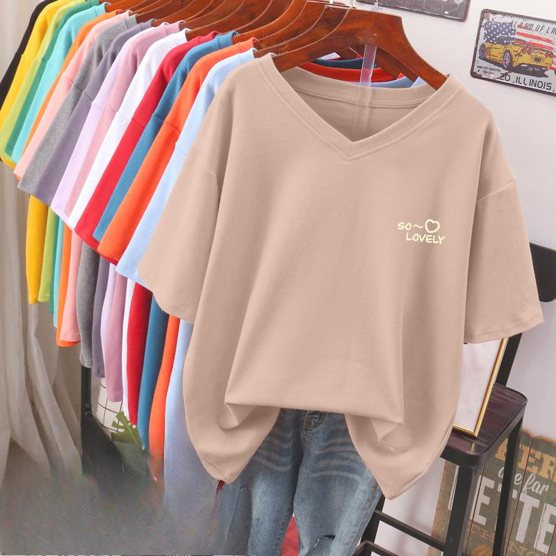 

Женская футболка с коротким рукавом, большого размера, свободная и стройнящая, топ с V-образным вырезом с принтом 5XL абрикосовый