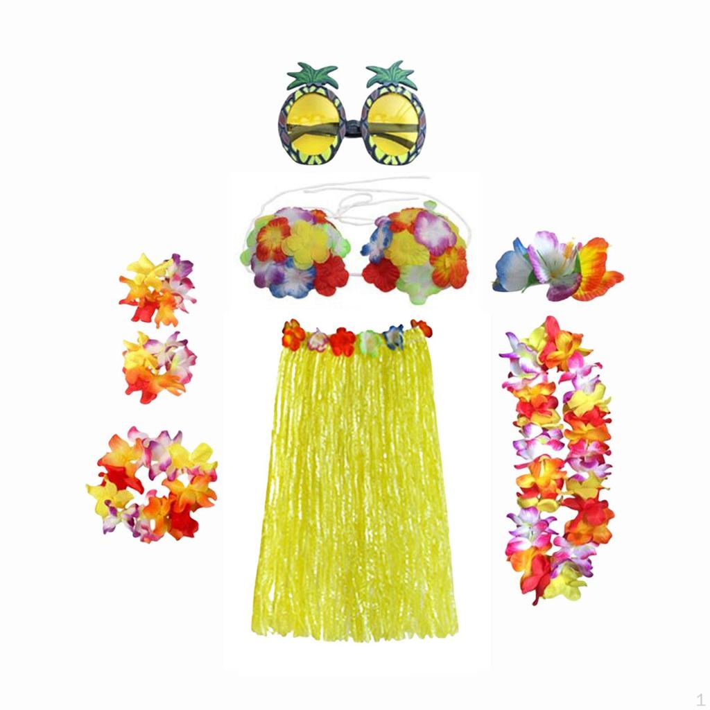 hawaiian Skirt Costume Set Dancewear Glasses for Cosplay Beach Party Decorations