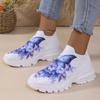 Fashion Fashion Butterfly Print Knit Sneakers for Women Breathable Mesh Platform Sneakers Shoes Woman Plus Size Thick Sole Walking Shoes