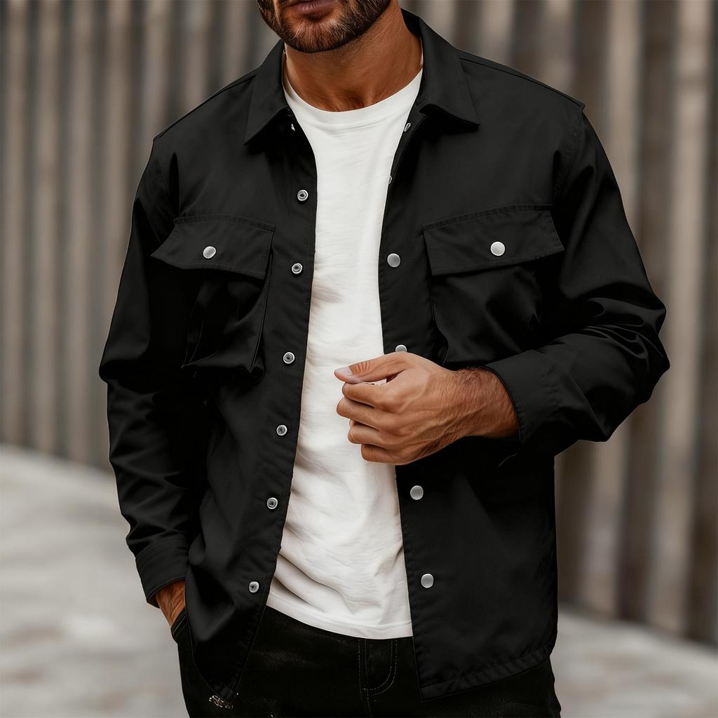 Mens Shirt Jacket Casual Button Up Shirts Long Sleeve Lightweight Shacket With Flap Pockets