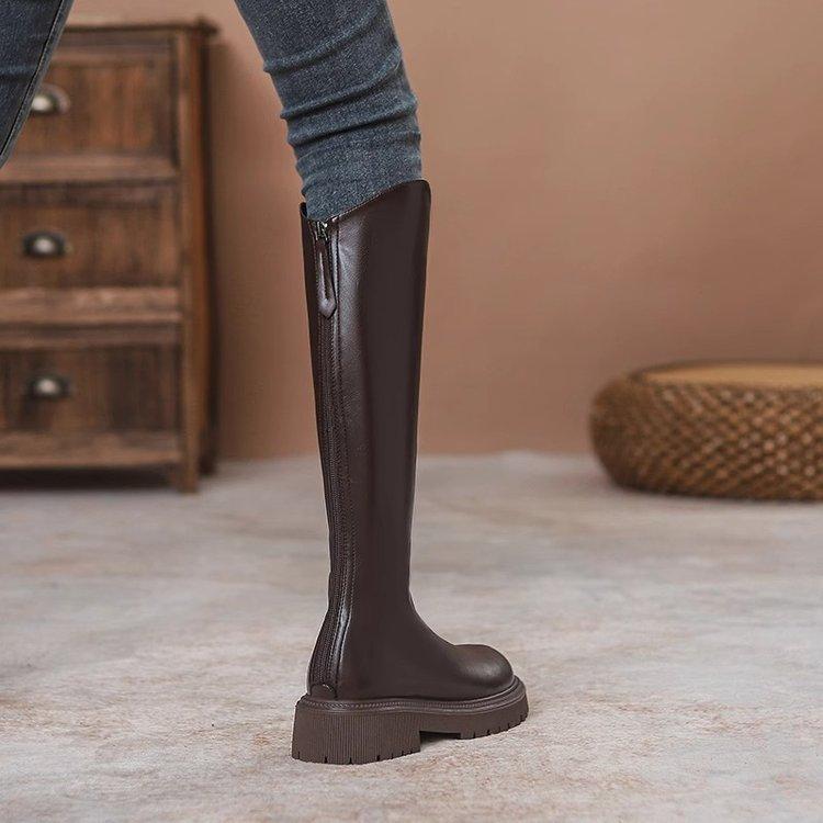 

V-mouth boots women s thick soles 2025 new winter but knee small Internet celebrity thin high knight boots 40