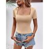 Solid Color Square Neck Short Sleeved Top Pure Color Square Collar Short Sleeve Tops Female