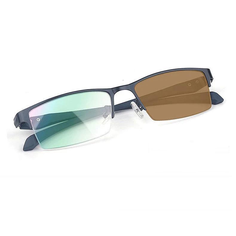 Photochromic Half Frame Myopia Glasses Men Business Outdoor Color Changing Eyewear Blue Light Blocking Eye Protection Glasses