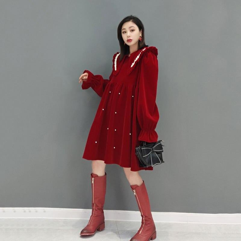 Xitao Vintage Loose Mini Dress Fashion Velvet Women New GWJ2873