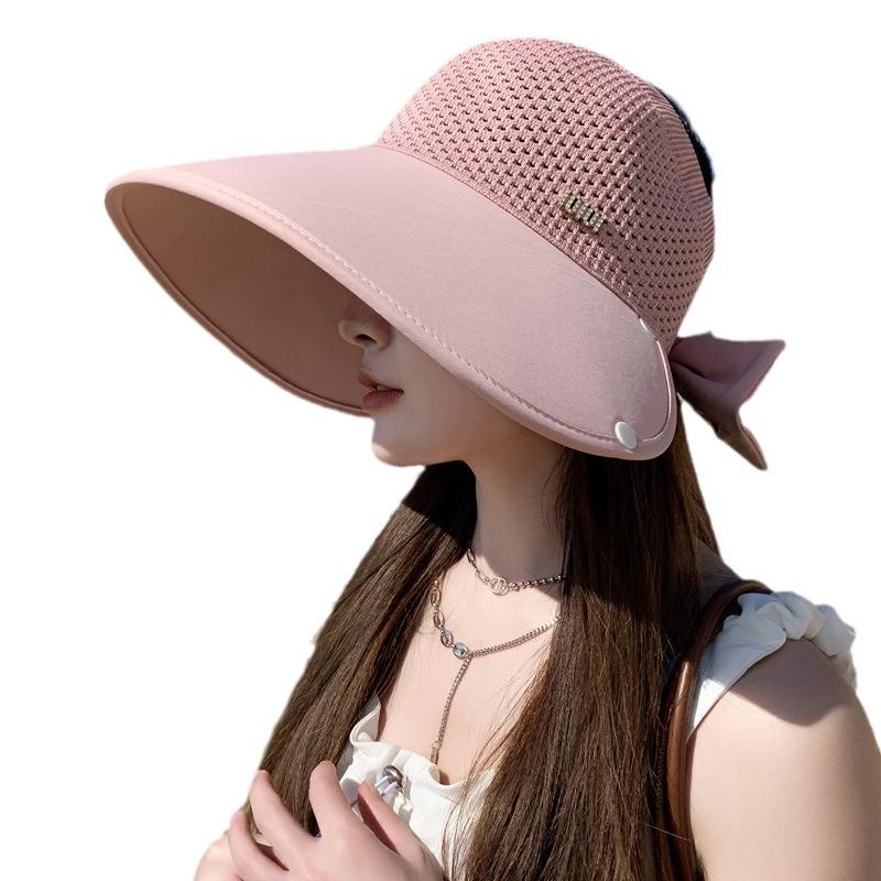Summer New Hat Women's High-end Sense Diamond-encrusted Letter Mark Sun Protection Sun Hat Empty Top Bow Neck Protection Shawl Hat