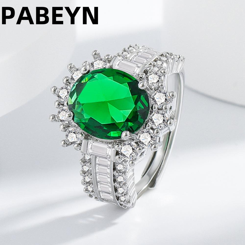 925 Sterling Silver Jewelry Set With Emerald And Zircon Necklace, Earrings And Ring, Elegant Accessories Collection For Women