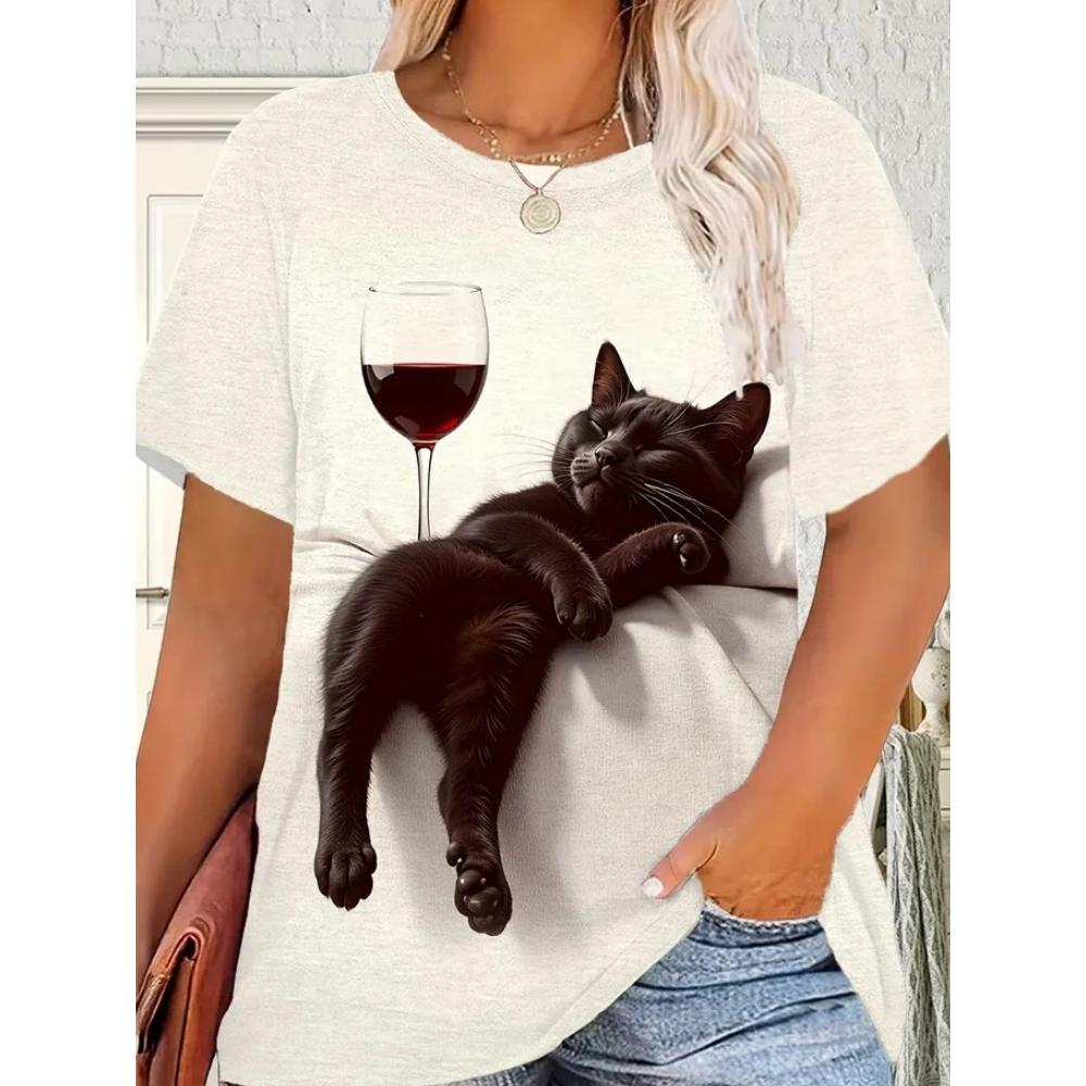 Summer Women's T-shirt Creative Fun Animal 3D Printed Short Sleeved T-shirt Fashionable Comfortable Soft Breathable Large Loose T-shirt