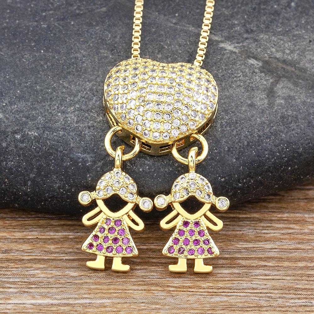 Nidin Luxury Fashion Girls Boys Inlaid Crystal Zircon Pendant Romantic Heart Necklace Exquisite Mother's Day Jewelry Gift