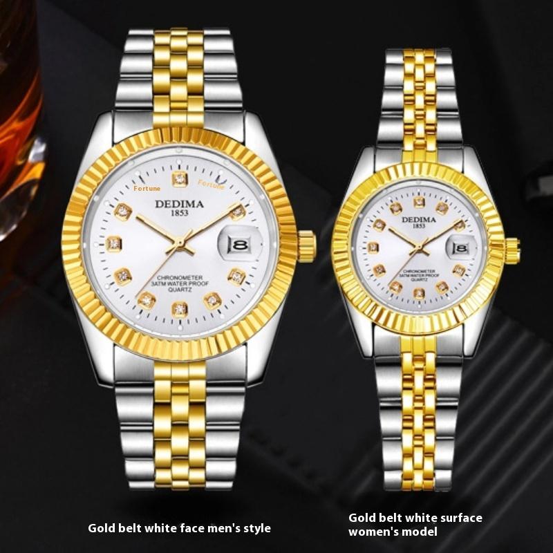 Top Brand New Couple's Watch Steel Band Men's Calendar Waterproof Watch High-end Diamond-encrusted Ladies Luminous Watch