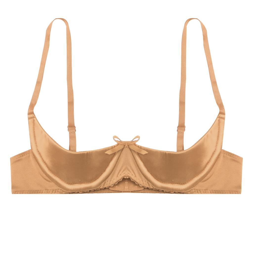 Women Satin Lingerie Underwire Half Cup Bow Push Up Bralette Shelf Bra Tops Corset Bustier Underwear Nightclub Costume