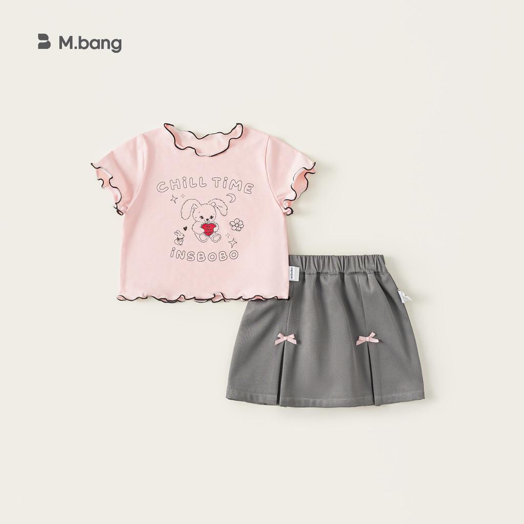 Girl Summer Cartoon Rabbit Print Short Sleeve Dress Set With Bow For Toddler Girls