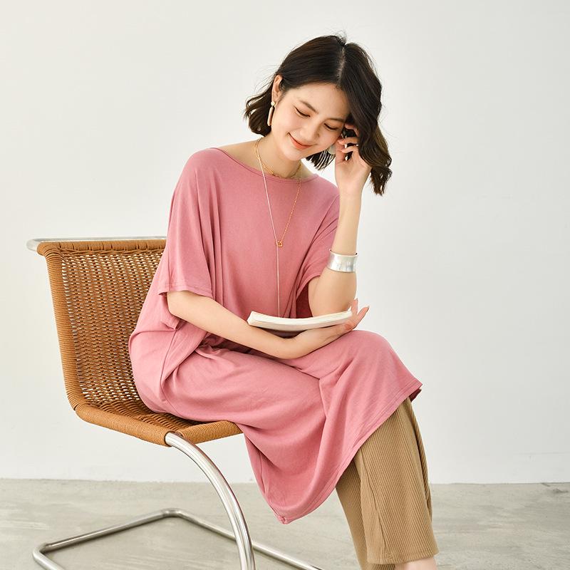 Women's Spring/Summer Modal Nightdress - Loose, Trendy, Short Sleeve, Cotton, Maternity Long Skirt