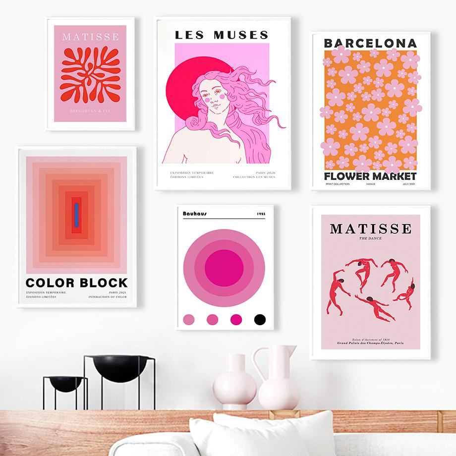 Abstract Pink Matisse Museum Map Flower Market Wall Art Canvas Painting Nordic Posters and Prints Living Room Decorative Murals