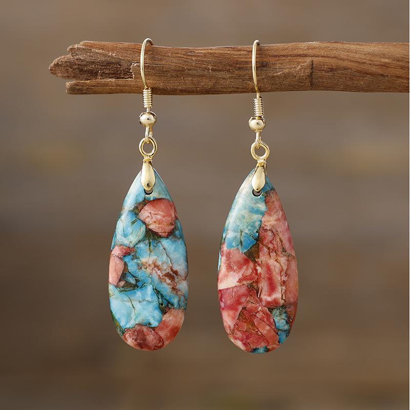 Luxury New Bohemian Emperor Stone Water Drop Pendant Earrings European and American Popular Natural Stone Jewelry Jewelry