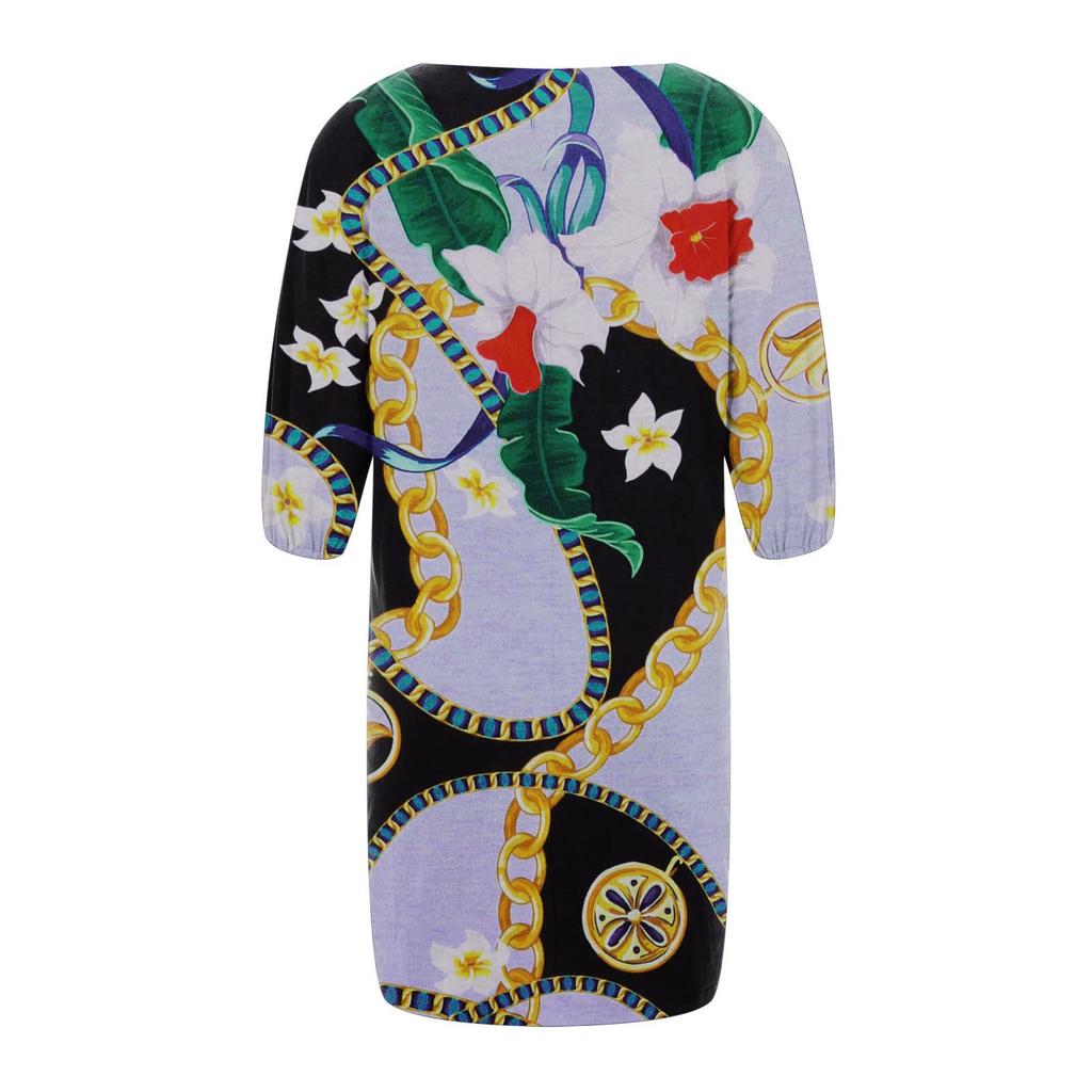 Fashion Women's Casual Loose V-Neck Printed Sleeve Short Midi Sleeve Dress