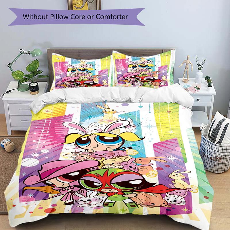 3pcs Powerpuff Girls Adventure Bedding Set, Includes One Quilt Cover and Two Pillowcases, Bedroom and Guest Room Decoration. T72301131