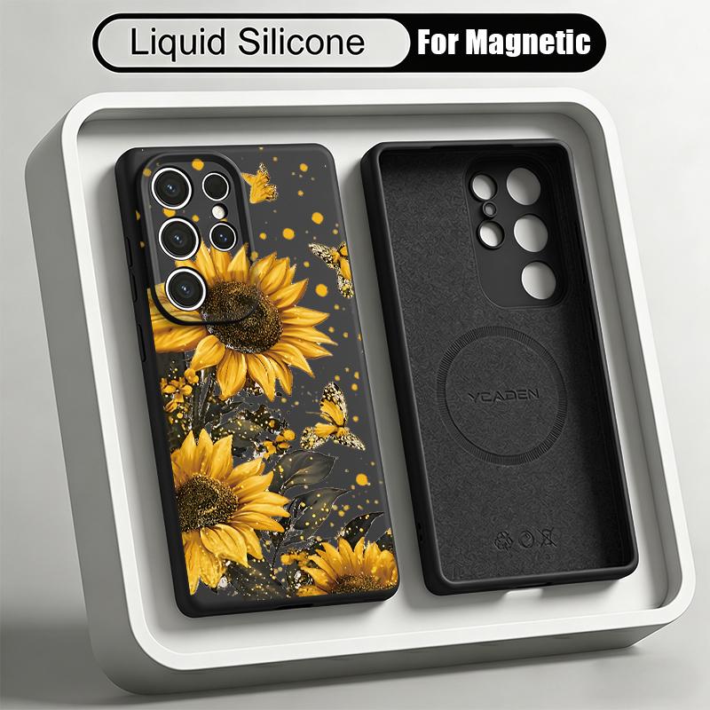 INS Colorful Floral Case For Samsung Galaxy S26 S25 Ultra S24 Plus S23 S22 Ultra Magnetic For Magsafe Liquid Silicone Cover