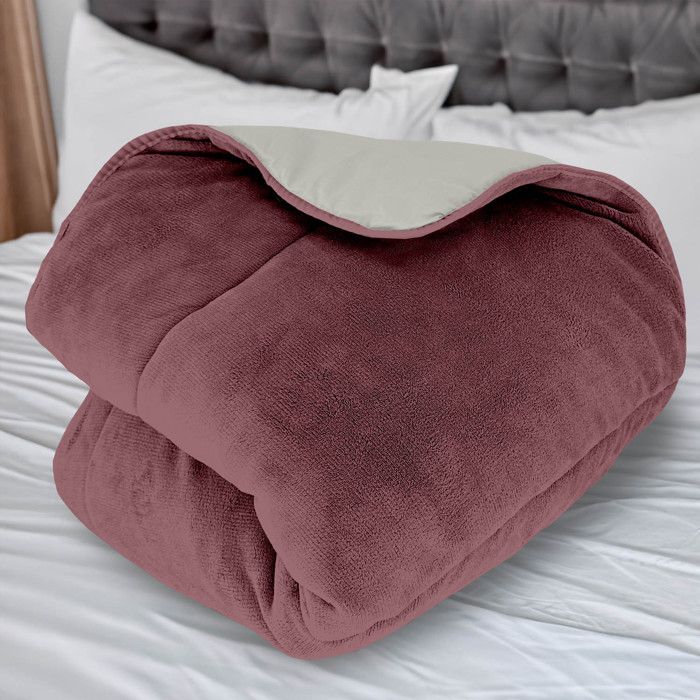 Couette doublée polaire microfibre 240x260 cm BICOLORE vieux rose et ivoire, par Soleil d'ocre