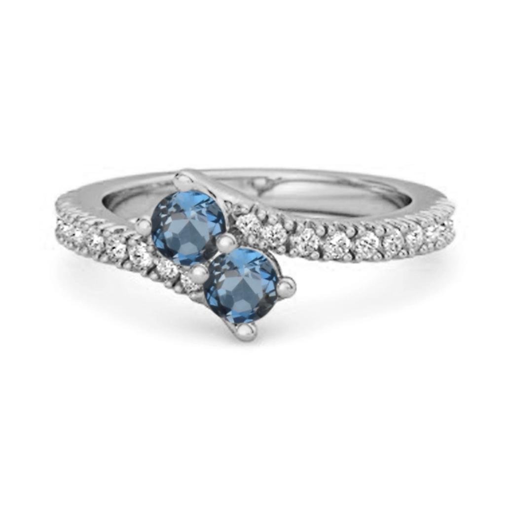 London Topaz Twin Stone Pave Bypass Ring - 925 Sterling Silver
