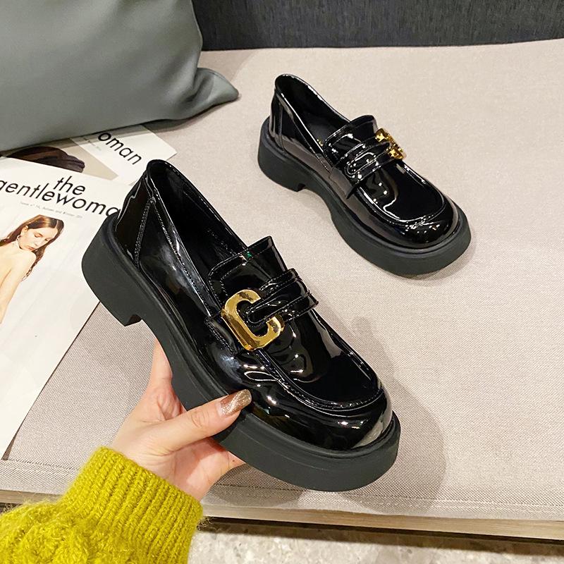 Women's British Style Thick-Soled Leather Loafers - Soft-Soled, Slip-On Microfiber Design