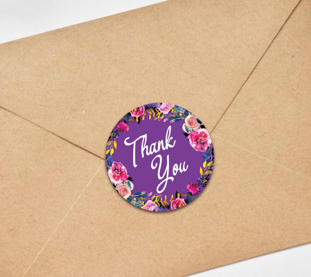 Darling Souvenir Round 45 Pcs Floral & Vines Border Black Thank You Stickers Envelope Seal-1.6