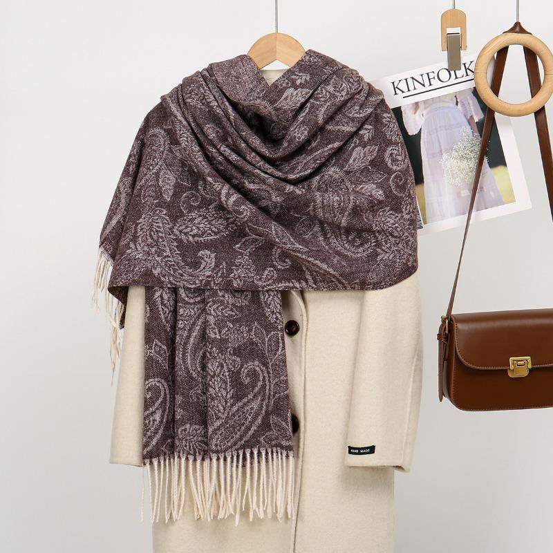 Autumn New Hot-selling Imitation Cashmere Cashew Fringed Scarf Women's Versatile Fashion Thickened Outer Warm Office Shawl