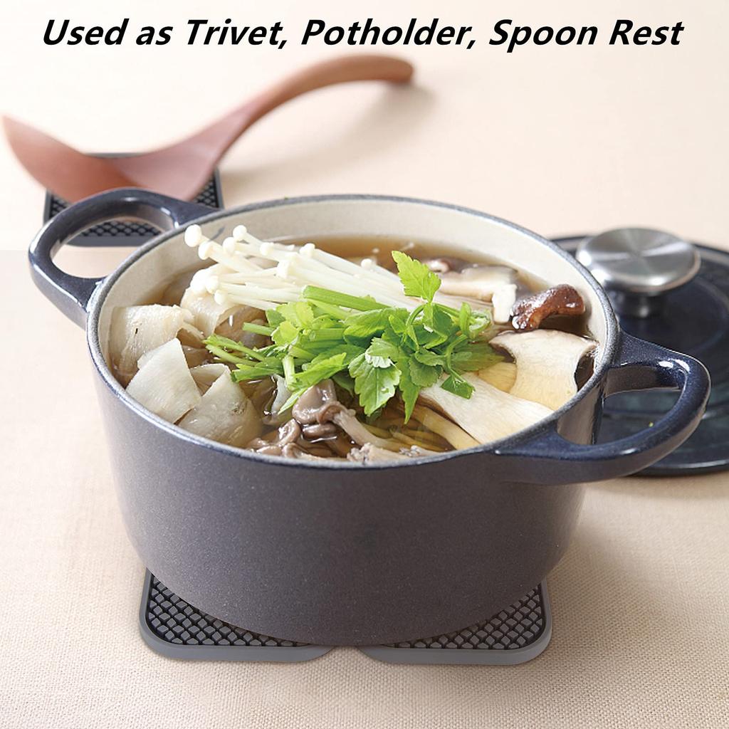 Set of 6 Silicone Coasters Insulating Cup Tea Stylish (with Holders) - Non-slip, Absorbent, Mats, Easy-to-Wash Trays, (Square, Black)