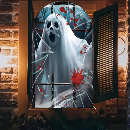 Halloween Ghost Decoration Spooky Light-up Wall Decor Lighted Hologram Scary Witch Clown for Horror Themed Party Haunted House Decoration