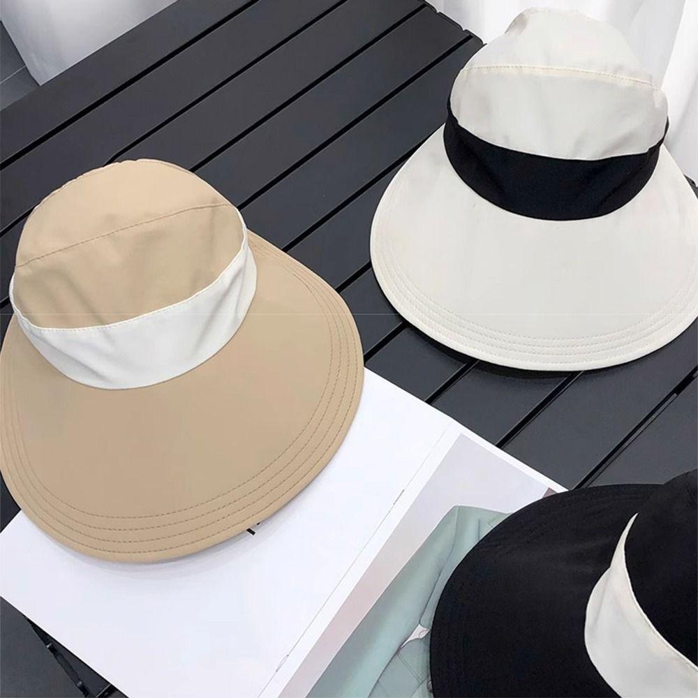 Foldable Summer Wide Brim Sunhat Korean Style UV Protection Visors Fisherman Ponytail Caps  Beach
